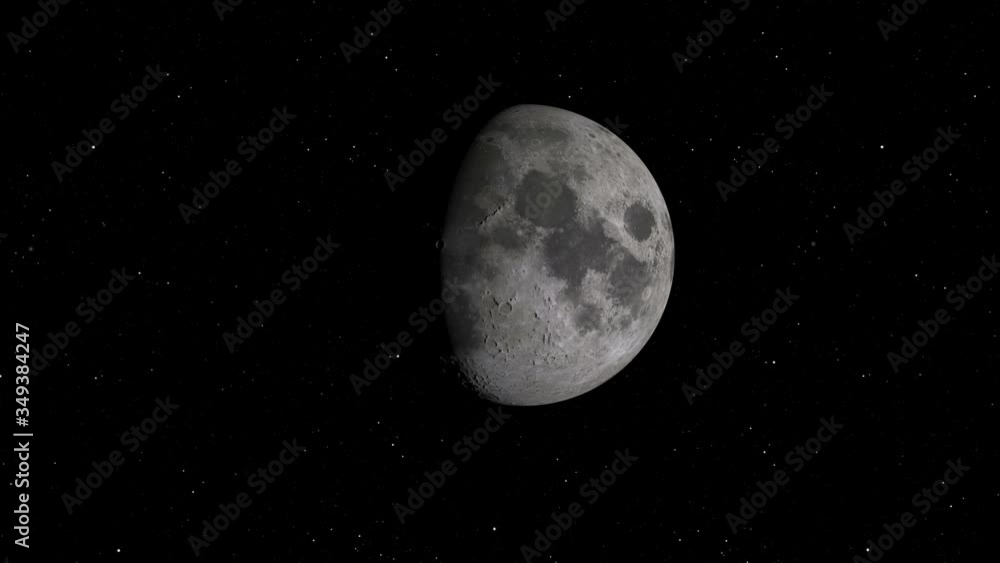 Poster lunar orbit. moon against the background of space with illuminated craters and lunar soil. elements 