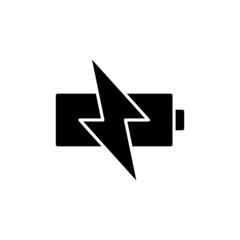 Charging Battery Icon. Battery icon in black flat design on white background