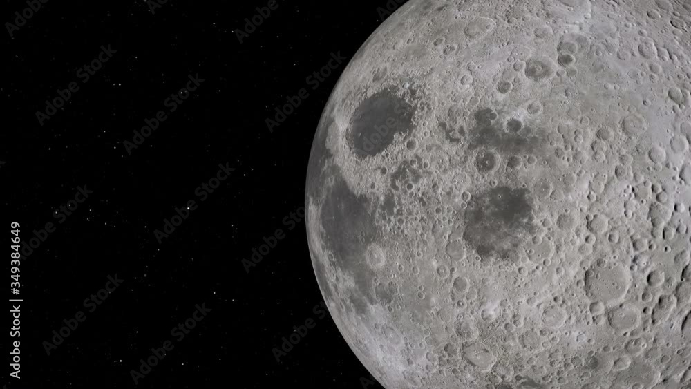 Poster lunar orbit. moon against the background of space with illuminated craters and lunar soil. elements 