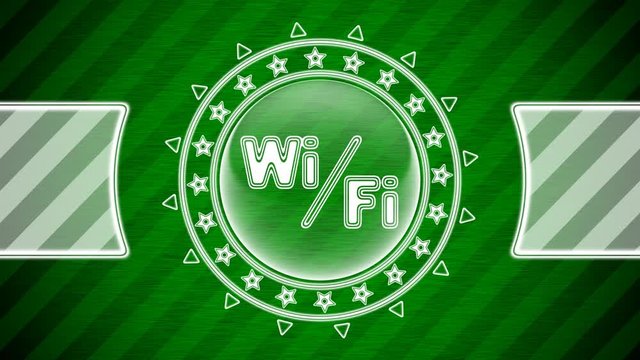 Wi-Fi icon in circle shape and green striped background. Illustration.