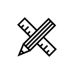 Ruler and pencil icon template in outline style on white background, Ruler and pencil symbol vector sign isolated on white background illustration for graphic and web design