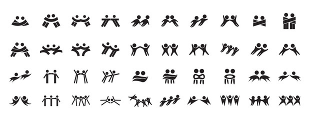 Abstract People Logo Set. Human Figure Isolated On White Background. Icons Collection For Human Success, Celebration Logo, Achievement Symbol And Activity. Different Happy People. Figure Logo, Vector