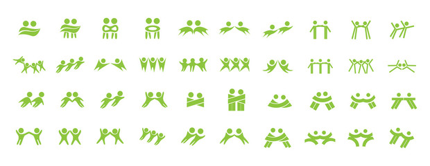 Abstract People Logo Set. Human Figure Isolated On White Background. Icons Collection For Human Success, Celebration Logo, Achievement Symbol And Activity. Different Happy People. Figure Logo, Vector