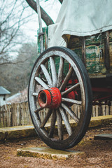 Old historical red wagon wheel 