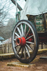 Fototapeta premium Old historical red wagon wheel 