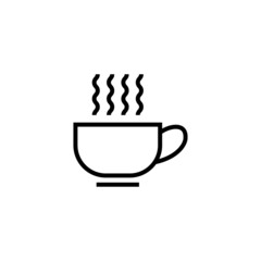 Hot coffee icon vector in lineart style on white background, Illustration Flat black.