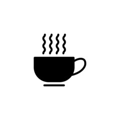 Hot coffee icon vector in black flat on white background, Illustration Flat black.