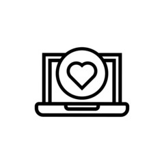 Laptop icon with heart sign in lineart style on white background, Notebook icon and favorite, like, love, care symbol