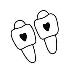 handwritten vector stylized home slippers with hearts on a white background