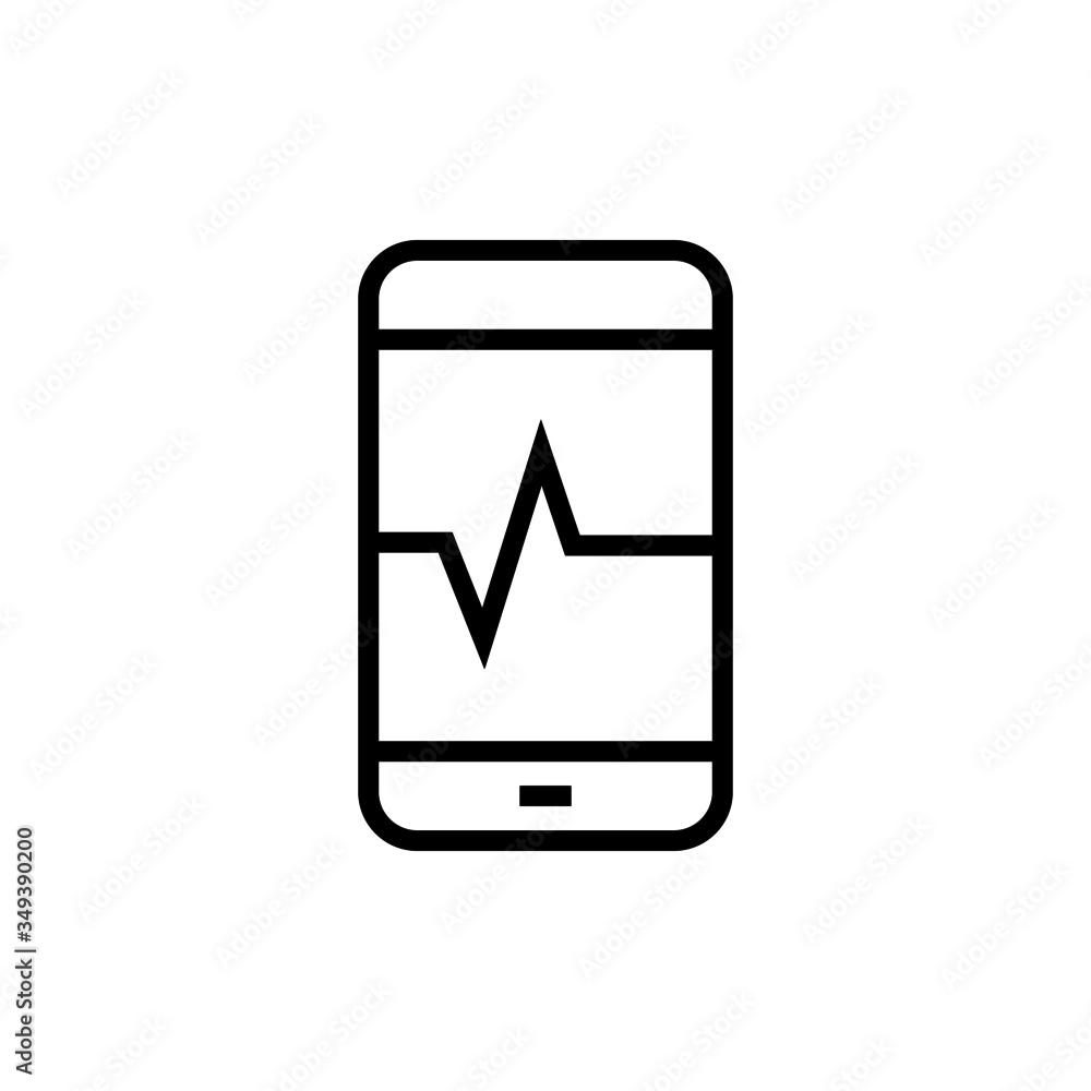 Poster heartbeat pulse tracker app icon in outline style on white background, style sign for mobile concept