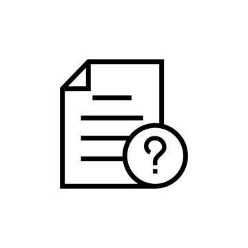 Document file page question mark icon in outline style on white background, Vector icon