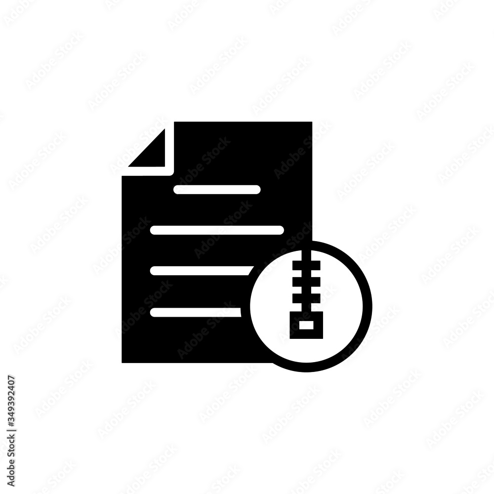 Poster archive document extension file format zip zipper icon in black flat on white background, vector ico