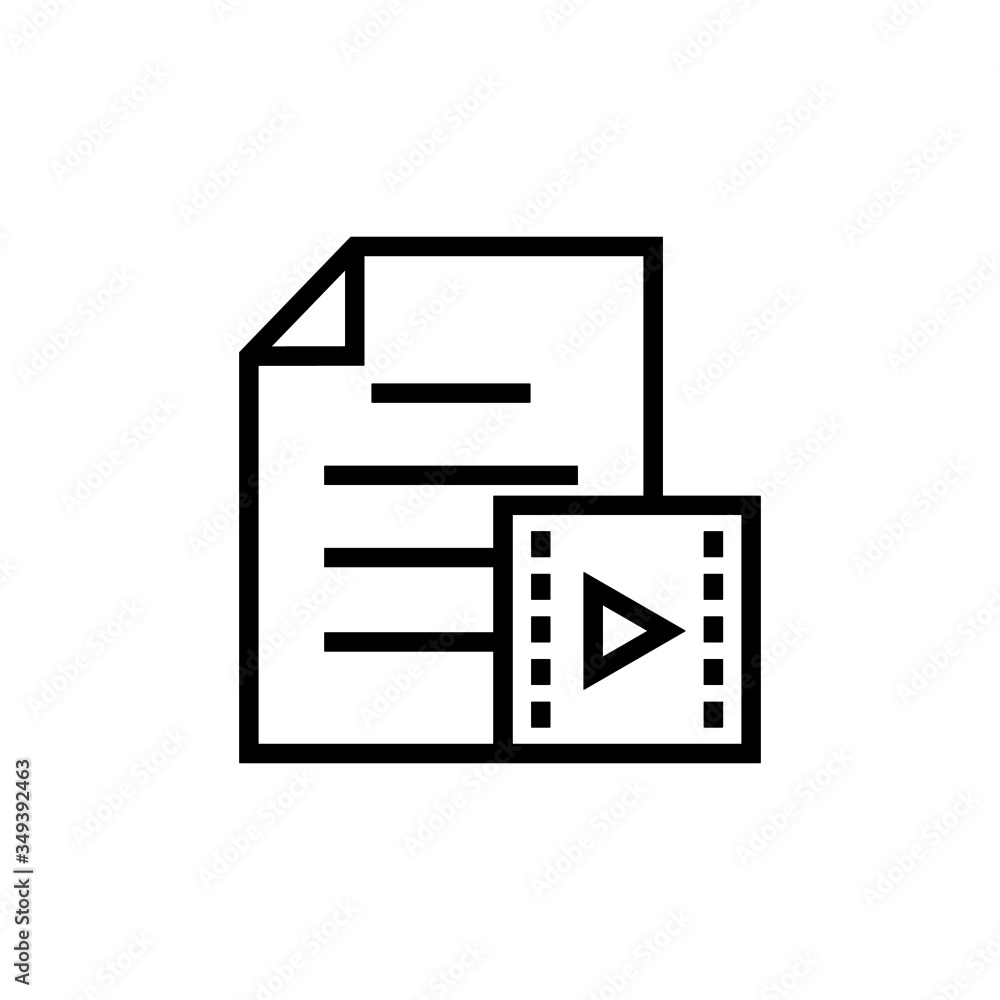 Poster document extension file format movie page video icon in outline style on white background, vector ic