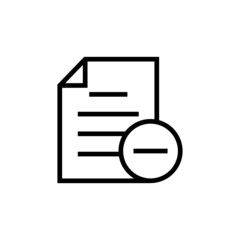 Document file minus page icon in outline style on white background, Vector icon