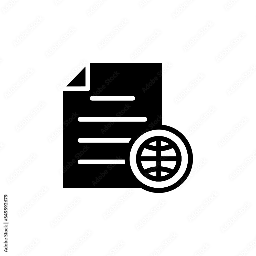 Poster document file global globe internet network page icon in black flaton white background, vector icon