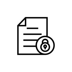 Report icon with padlock sign, icon in outline style on white background, Report icon and security, protection, privacy symbol, Vector icon