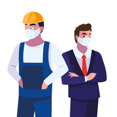 men operators with masks and helmet