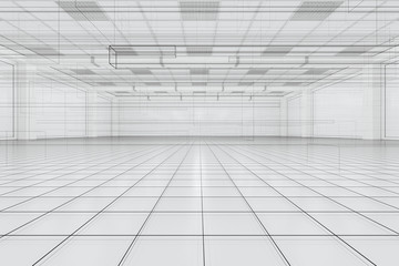 Capacious empty room with sketch drafting, business background, 3d rendering.