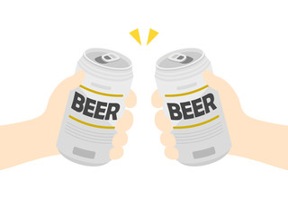 缶ビールで乾杯するイラスト