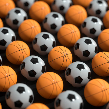 Repeating sports ball pattern with black background, 3d rendering. © Vink Fan