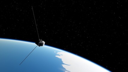 realistic satellite in orbit of the Earth, artificial satellite of telecommunications, satellite...