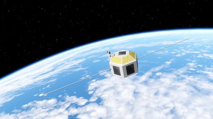 realistic satellite in orbit of the Earth, artificial satellite of telecommunications, satellite...