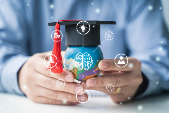 Learning And Education Teacher Holding Playdough World, Graduation Hat Creative Thinking Improving Learning Studying Skills College University School Graduation Of Employment Business Profession Jobs