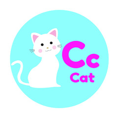 Animal Cartoon Alphabet C Cute Cat Vector