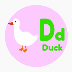 Animal Cartoon Alphabet D Cute Duck Vector