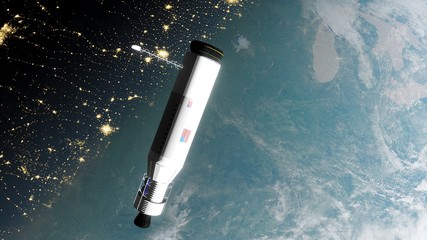 realistic satellite in orbit of the Earth, artificial satellite of telecommunications, satellite communications from Earth orbit, probe in Earth orbit 3d render