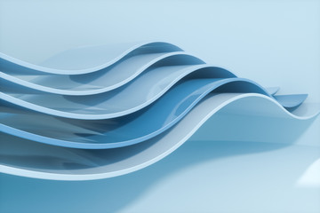 Blue curve surface, bright business background, 3d rendering.