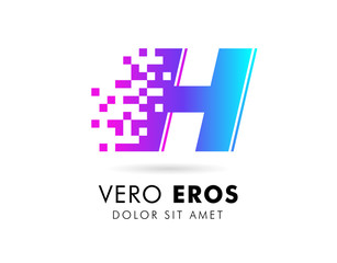 Letter H logo design template. Letter H logo in pixel motion style with gradient color.