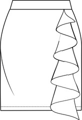 SKIRT, Fashion Flat Sketch, apparel template. RUFFLED SKIRT DESIGN
