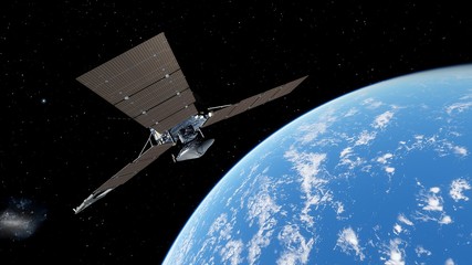 realistic satellite in orbit of the Earth, artificial satellite of telecommunications, satellite...