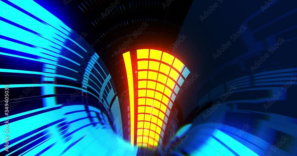 Poster motion graphic 4k seamless loop of flying into digital technologic tunnel. futuristic technology abs