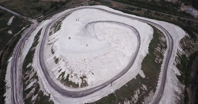 Aerial view of White Mountain near Russian town of Voskresensk - slagheap entirely composed of phosphogypsum mining wastes