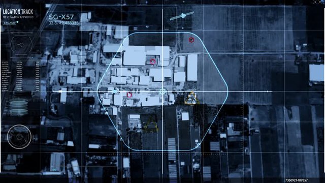 UI screen Satellite Camera Scanning map of modern city  