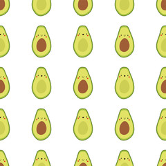 Kawaii Cartoon Avocado. Colored Patterns 