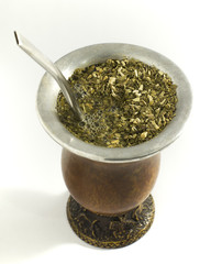 Perfect mate preparation, traditional infusion isolated on white background - Mate argentino perfecto