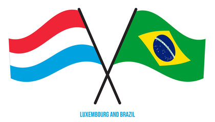 Luxembourg and Brazil Flags Crossed And Waving Flat Style. Official Proportion. Correct Colors