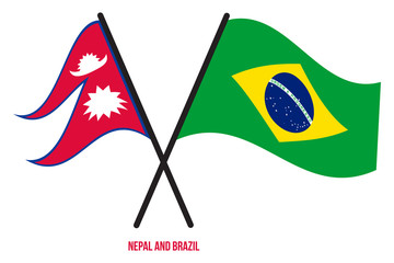 Nepal and Brazil Flags Crossed And Waving Flat Style. Official Proportion. Correct Colors