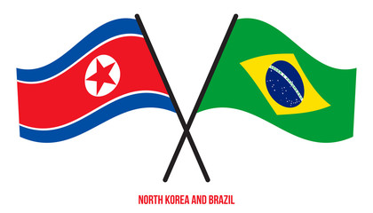 North Korea and Brazil Flags Crossed And Waving Flat Style. Official Proportion. Correct Colors