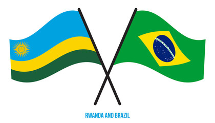 Rwanda and Brazil Flags Crossed And Waving Flat Style. Official Proportion. Correct Colors