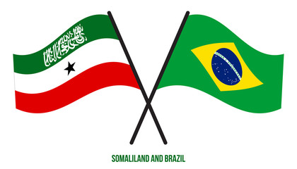 Somaliland and Brazil Flags Crossed And Waving Flat Style. Official Proportion. Correct Colors
