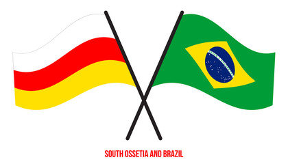 South Ossetia and Brazil Flags Crossed And Waving Flat Style. Official Proportion. Correct Colors