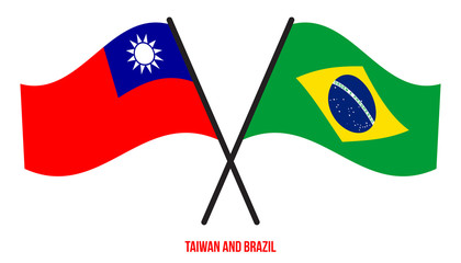 Taiwan and Brazil Flags Crossed And Waving Flat Style. Official Proportion. Correct Colors