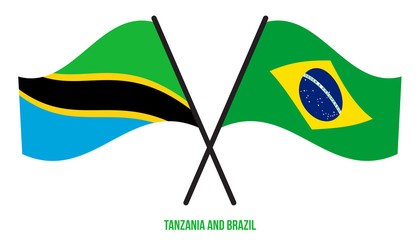 Tanzania and Brazil Flags Crossed And Waving Flat Style. Official Proportion. Correct Colors