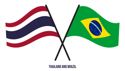 Thailand and Brazil Flags Crossed And Waving Flat Style. Official Proportion. Correct Colors