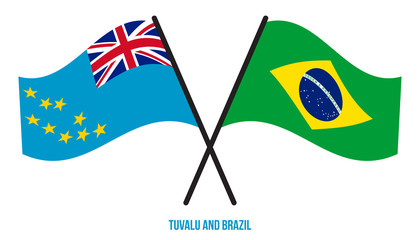 Tuvalu and Brazil Flags Crossed And Waving Flat Style. Official Proportion. Correct Colors