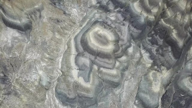 Abstract Alien Landscape Patterns in Patagonian Desert. Birdseye Aerial View of Raven Sandstone Hills